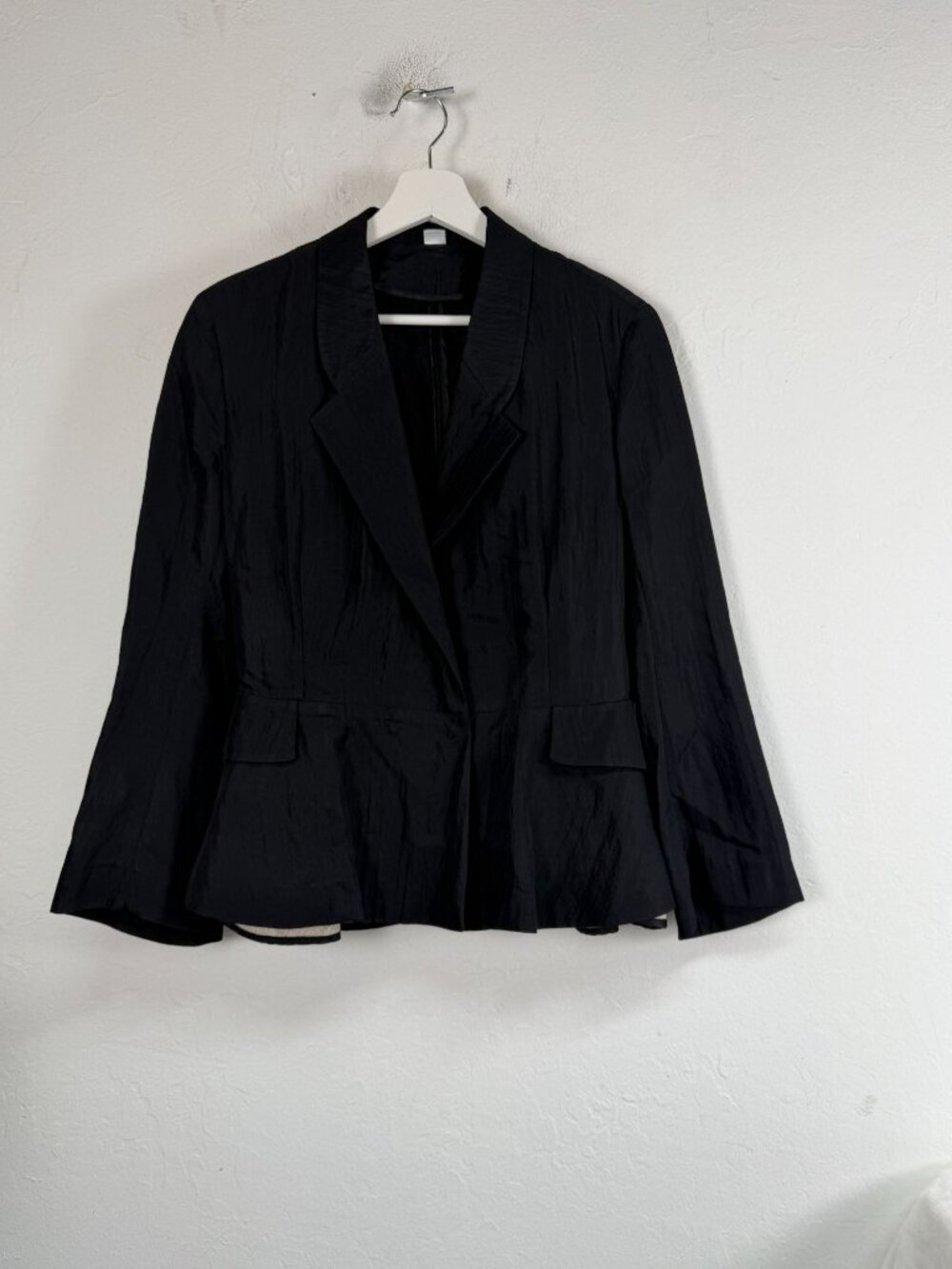 Acne Studios Turner Crinkle Blazer Jacket Womens 40 Black Peplum Coat New $620